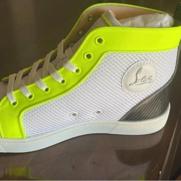 Christian Louboutin White and Neon Yellow Sneakers Brand New